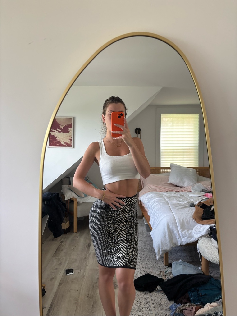 BCBGMaxAzria Black and White Patterned Pencil Skirt